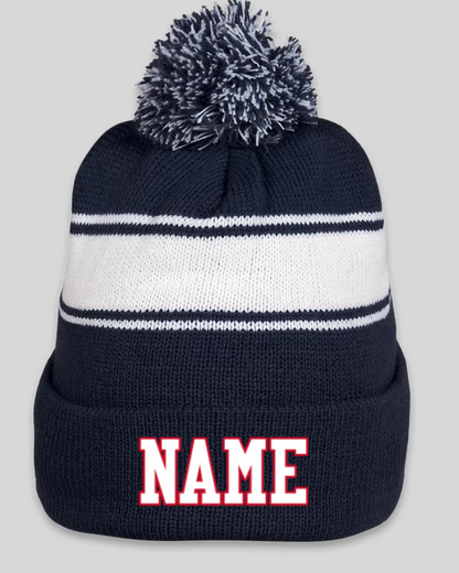 Patriots Stripe Pom Pom Beanie Name or Number Optional