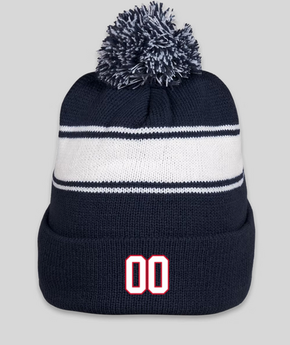 Patriots Stripe Pom Pom Beanie Name or Number Optional